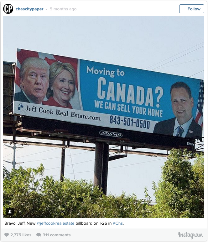 Moving to Canada Realtor’s viral new billboard mocks 2016 election Image 2