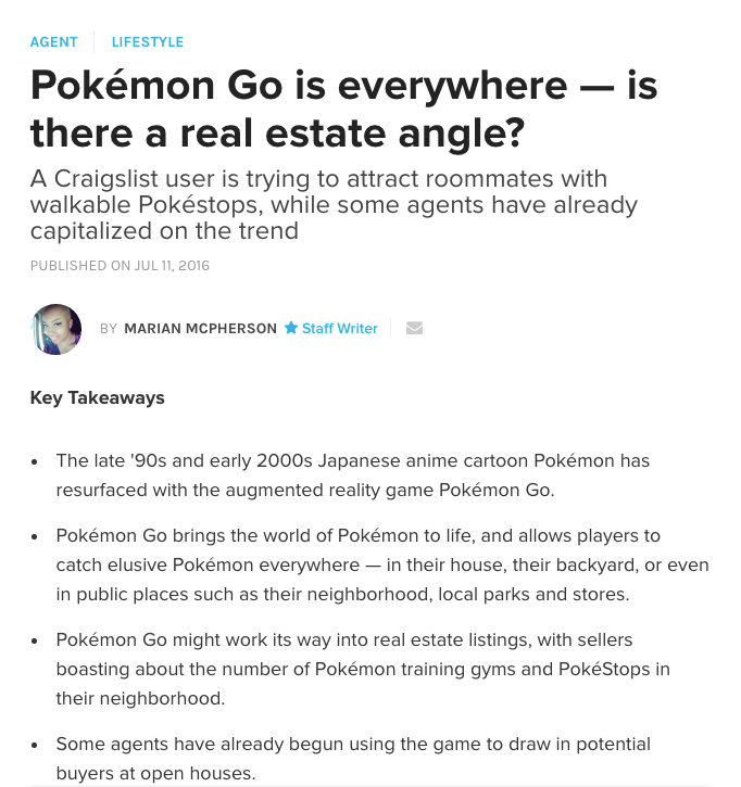 Pokémon Go is everywhere — is there a real estate angle Image